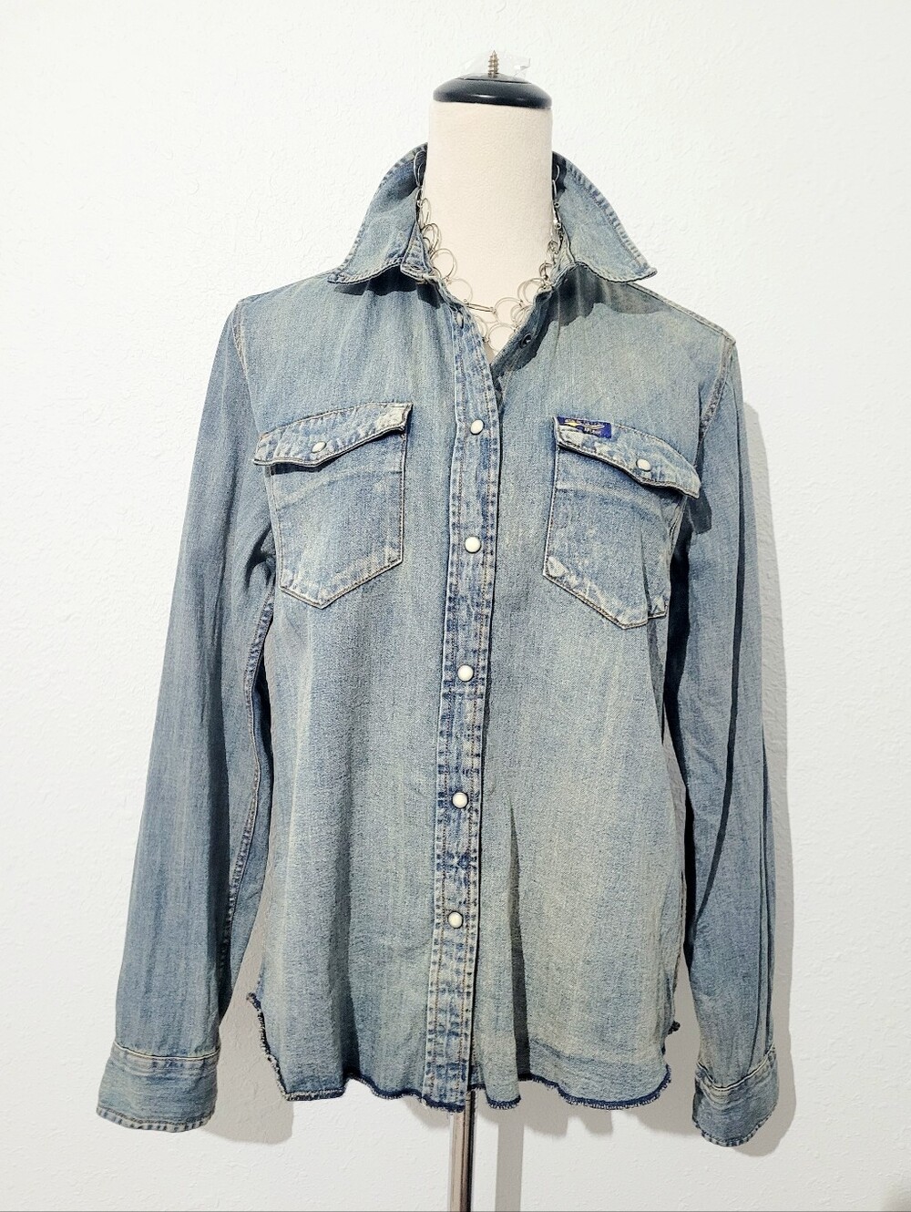 STS Ranchwear Western Denim Snap Shirt Women's Size Large 100% Cotton Pearl Snap - Picture 2 of 15